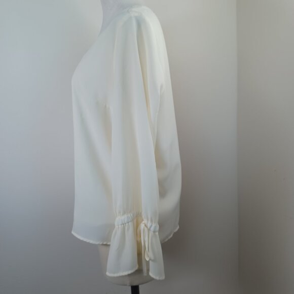 J Crew Mercantile Blouse Ivory Romantic V Neck Lined Tie Sleeve Womens 10 - Picture 7 of 14